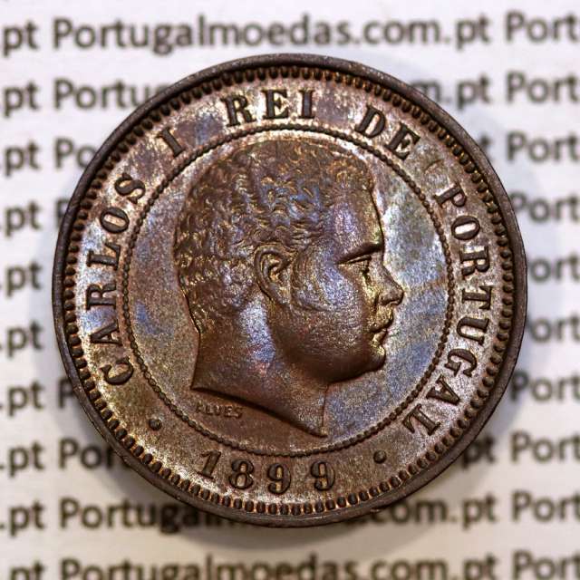 Portugal, 5 Reis 1899 bronze coin of King Carlos I, (XF/UNC), World Coins Portugal KM 530