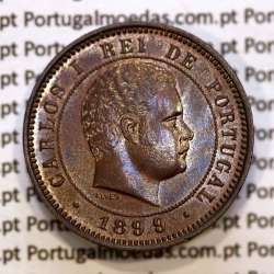 Portugal, 5 Reis 1899 bronze coin of King Carlos I, (XF/UNC), World Coins Portugal KM 530