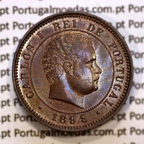 Portugal, 5 Reis 1899 bronze coin of King Carlos I, (XF/UNC), World Coins Portugal KM 530