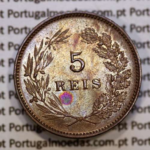 Portugal, 5 Reis 1899 bronze coin of King Carlos I, (XF/UNC), World Coins Portugal KM 530