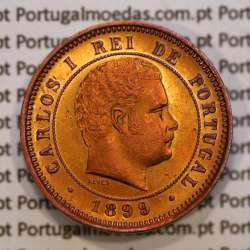 Portugal, 5 Reis 1899 bronze coin of King Carlos I, (XF/UNC), World Coins Portugal KM 530