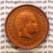 Portugal, 5 Reis 1899 bronze coin of King Carlos I, (XF/UNC), World Coins Portugal KM 530
