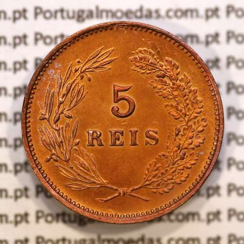 Portugal, 5 Reis 1899 bronze coin of King Carlos I, (XF/UNC), World Coins Portugal KM 530