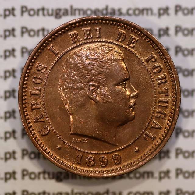Portugal, 5 Reis 1899 bronze coin of King Carlos I, (XF), World Coins Portugal KM 530