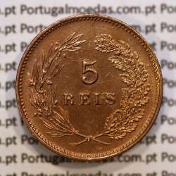 Portugal, 5 Reis 1899 bronze coin of King Carlos I, (XF), World Coins Portugal KM 530