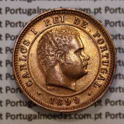 Portugal, 5 Reis 1899 bronze coin of King Carlos I, (XF), World Coins Portugal KM 530