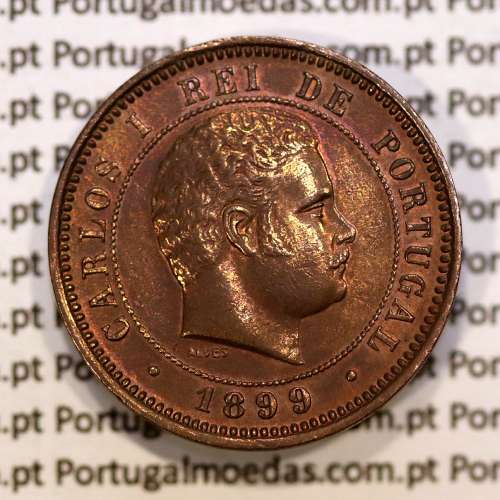 Portugal, 5 Reis 1899 bronze coin of King Carlos I, (XF), World Coins Portugal KM 530
