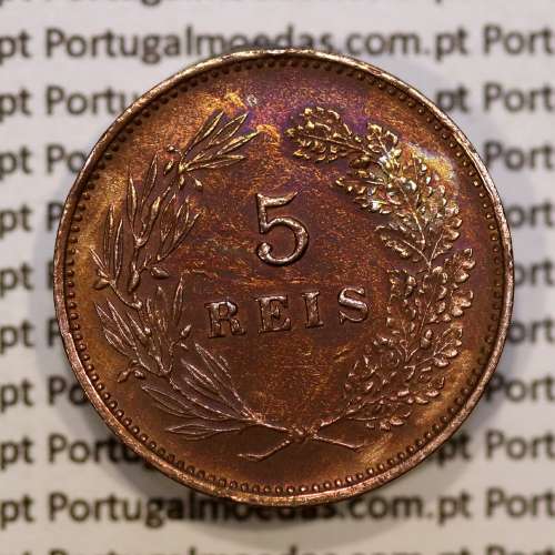 Portugal, 5 Reis 1899 bronze coin of King Carlos I, (XF), World Coins Portugal KM 530