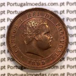Portugal, 5 Reis 1899 bronze coin of King Carlos I, (XF), World Coins Portugal KM 530