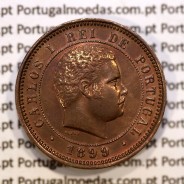 Portugal, 5 Reis 1899 bronze coin of King Carlos I, (XF), World Coins Portugal KM 530