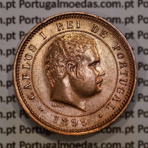 Portugal, 5 Reis 1899 bronze coin of King Carlos I, (VF+/XF), World Coins Portugal KM 530