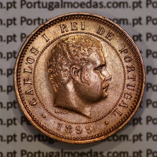 5 réis 1899 bronze D. Carlos I, (MBC+/Bela), World Coins Portugal KM 530