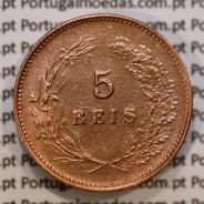 Portugal, 5 Reis 1899 bronze coin of King Carlos I, (VF+/XF), World Coins Portugal KM 530