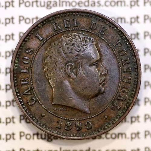 Portugal, 5 Reis 1899 bronze coin of King Carlos I, (VF+/XF-), World Coins Portugal KM 530