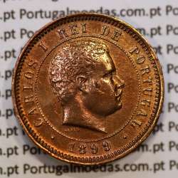 Portugal, 5 Reis 1899 bronze coin of King Carlos I, (VF+/XF-), World Coins Portugal KM 530