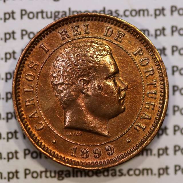 Portugal, 5 Reis 1899 bronze coin of King Carlos I, (VF+/XF-), World Coins Portugal KM 530
