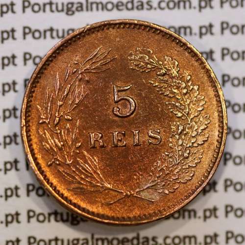 Portugal, 5 Reis 1899 bronze coin of King Carlos I, (VF+/XF-), World Coins Portugal KM 530