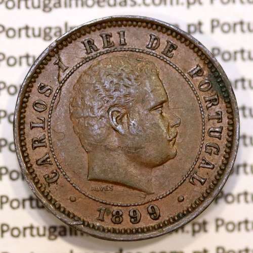 5 réis 1899 bronze D. Carlos I, (MBC+/Bela-), World Coins Portugal KM 530