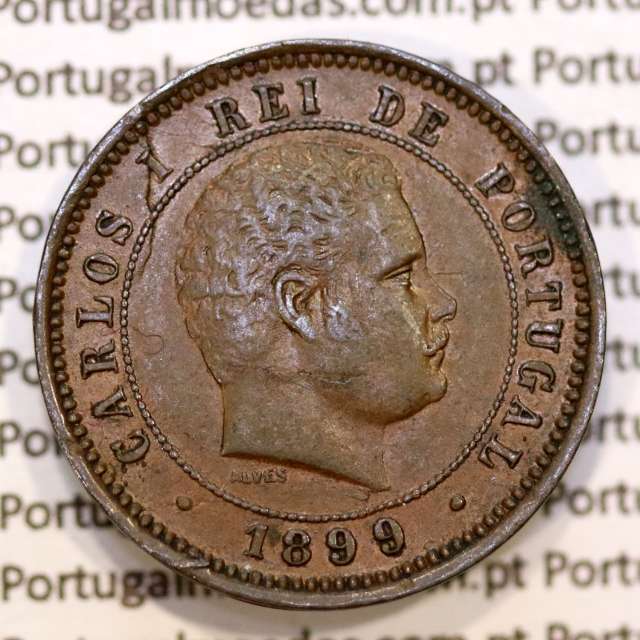 Portugal, 5 Reis 1899 bronze coin of King Carlos I, (VF+/XF-), World Coins Portugal KM 530