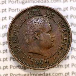5 réis 1899 bronze D. Carlos I, (MBC+), World Coins Portugal KM 530