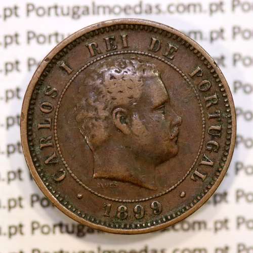 5 réis 1899 bronze D. Carlos I, (MBC+), World Coins Portugal KM 530