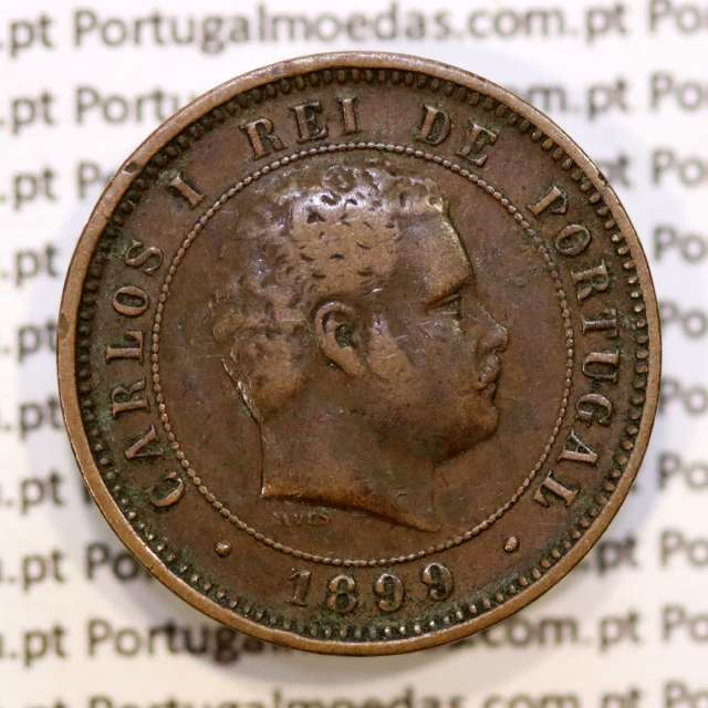 Portugal, 5 Reis 1899 bronze coin of King Carlos I, (VF+), World Coins Portugal KM 530