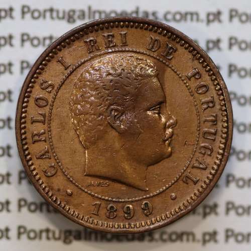 5 réis 1899 bronze D. Carlos I, (MBC+), World Coins Portugal KM 530
