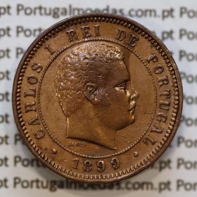 Portugal, 5 Reis 1899 bronze coin of King Carlos I, (VF+), World Coins Portugal KM 530