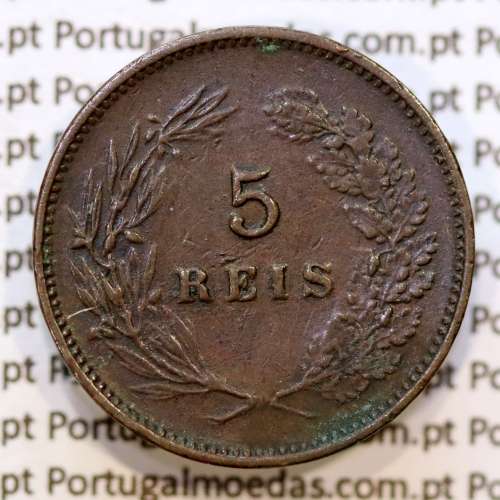 5 réis 1899 bronze D. Carlos I, (MBC+), World Coins Portugal KM 530