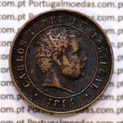 Portugal, 5 Reis 1899 bronze coin of King Carlos I, (VF+), World Coins Portugal KM 530