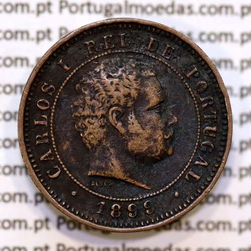 5 réis 1899 bronze D. Carlos I, (MBC+), World Coins Portugal KM 530
