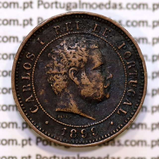Portugal, 5 Reis 1899 bronze coin of King Carlos I, (VF+), World Coins Portugal KM 530
