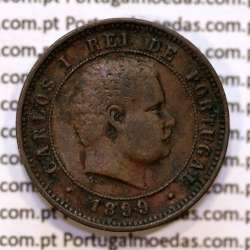 Portugal, 5 Reis 1899 bronze coin of King Carlos I, (VF+), World Coins Portugal KM 530