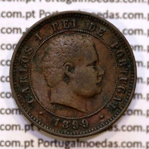 5 réis 1899 bronze D. Carlos I, (MBC+), World Coins Portugal KM 530