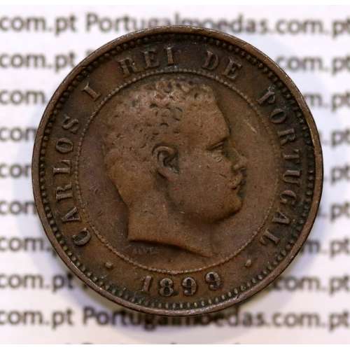 5 réis 1899 bronze D. Carlos I, (MBC+), World Coins Portugal KM 530