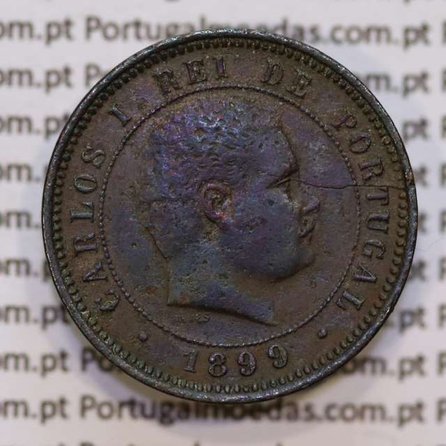 Portugal, 5 Reis 1899 bronze coin of King Carlos I, (VF+), World Coins Portugal KM 530