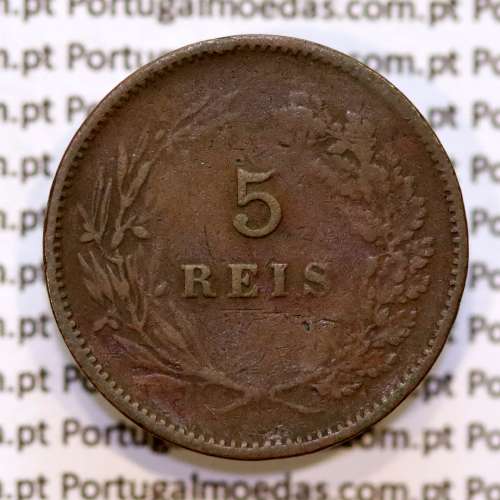 Portugal, 5 Reis 1899 bronze coin of King Carlos I, (VF), World Coins Portugal KM 530