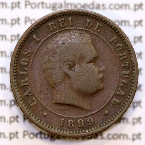 Portugal, 5 Reis 1899 bronze coin of King Carlos I, (VF), World Coins Portugal KM 530