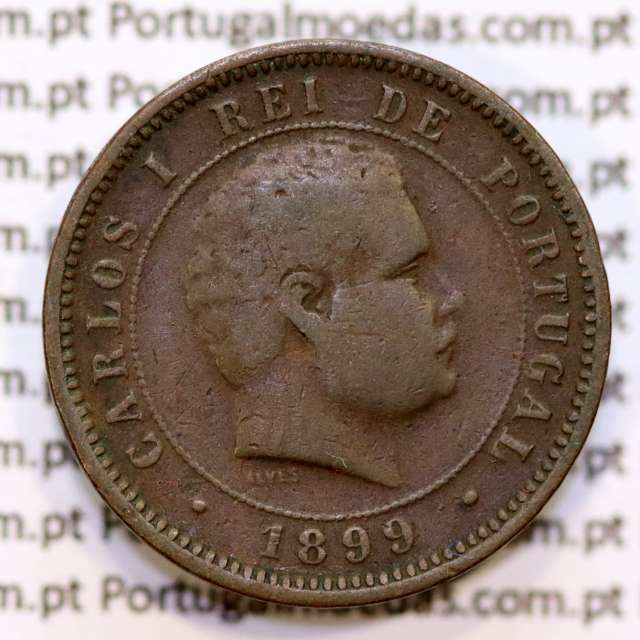 Portugal, 5 Reis 1899 bronze coin of King Carlos I, (VF), World Coins Portugal KM 530