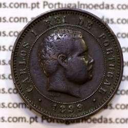 Portugal, 5 Reis 1899 bronze coin of King Carlos I, (VF+), World Coins Portugal KM 530