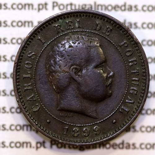 5 réis 1899 bronze D. Carlos I, (MBC+), World Coins Portugal KM 530