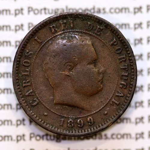 Portugal, 5 Reis 1899 bronze coin of King Carlos I, (F), World Coins Portugal KM 530