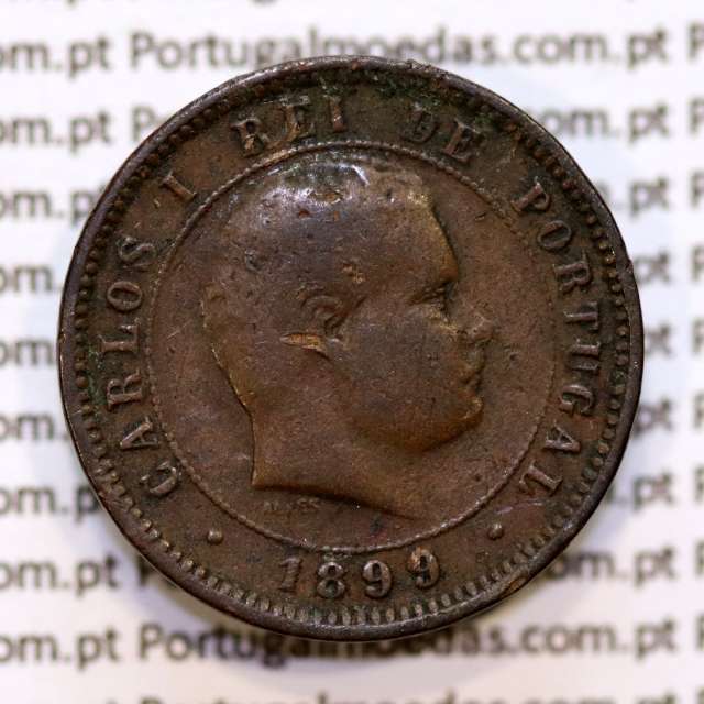 Portugal, 5 Reis 1899 bronze coin of King Carlos I, (F), World Coins Portugal KM 530