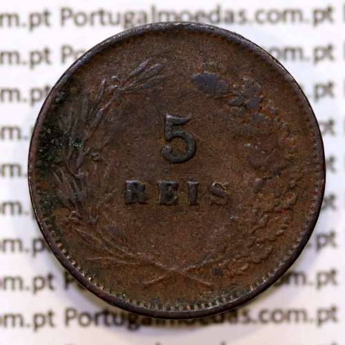 Portugal, 5 Reis 1899 bronze coin of King Carlos I, (F), World Coins Portugal KM 530