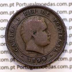 Portugal, 5 Reis 1899 bronze coin of King Carlos I, (F), World Coins Portugal KM 530