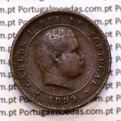 Portugal, 5 Reis 1899 bronze coin of King Carlos I, (F), World Coins Portugal KM 530