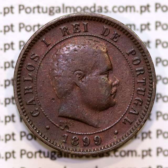 Portugal, 5 Reis 1899 bronze coin of King Carlos I, (F), World Coins Portugal KM 530