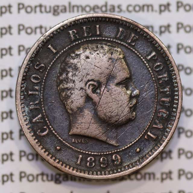 Portugal, 5 Reis 1899 bronze coin of King Carlos I, (F), World Coins Portugal KM 530