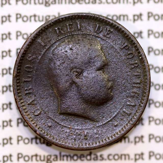 Portugal, 5 Reis 1899 bronze coin of King Carlos I, (G), World Coins Portugal KM 530