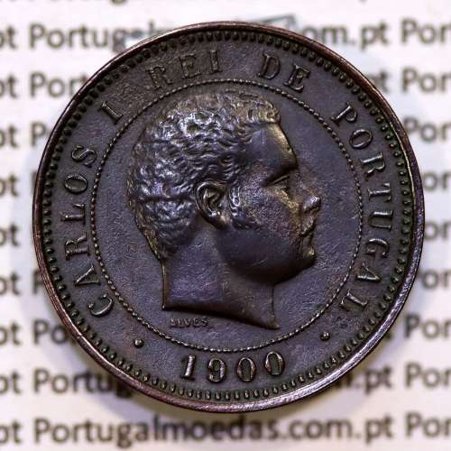 Portugal, 5 Reis 1900 bronze coin of King Carlos I, (XF), World Coins Portugal KM 530